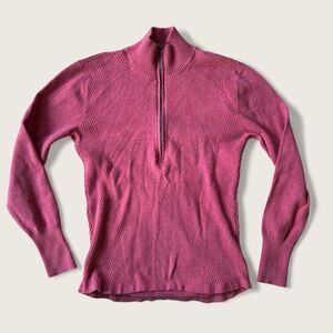 Eddie Bauer Women’s Half Zip Sweater Pink Cotton Knit Pullover Size Medium